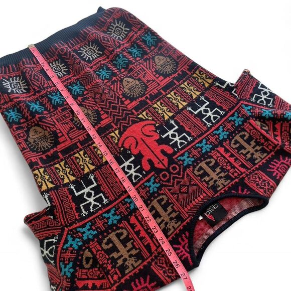 Cefiro Retro red and black wool Aztec knit wool/cotton blend sweater - Picture 5 of 6